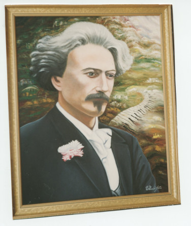 Reproduction du portrait peint de Paderewski (huile sur toile) réalisé par Wladyslaw Lawrynowicz et exposé à la Maison polonaise de Vilnius