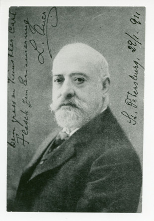 Photographie du violoniste Leopold Auer (1845-1930) avec dédicace partielle à Carl Flesch (Saint-Pétersbourg, 22 janvier 1911)