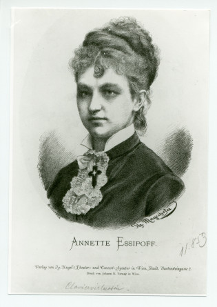 Lithographie de la pianiste Annette Essipoff-Leszetycka (1851-1914), muse viennoise de Paderewski et seconde épouse de son professeur Theodor Leszetycki, par Theodor Mayerhofer – «Verlag von Ig. Kugel's Theater- und Concert-Agentur in Wien Stadt»