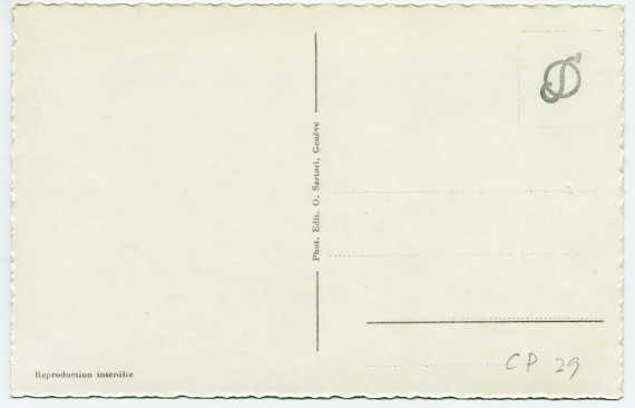 Carte postale avec légende représentant l'angle ouest de la «villa Paderewski» de Riond-Bosson – éditée par O. Sartori à Genève