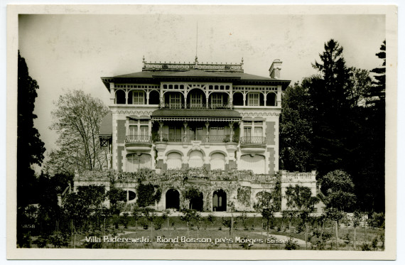 Carte postale avec légende représentant la «villa Paderewski» de Riond-Bosson depuis le sud (de face) – éditée par F. Regamey à Morges