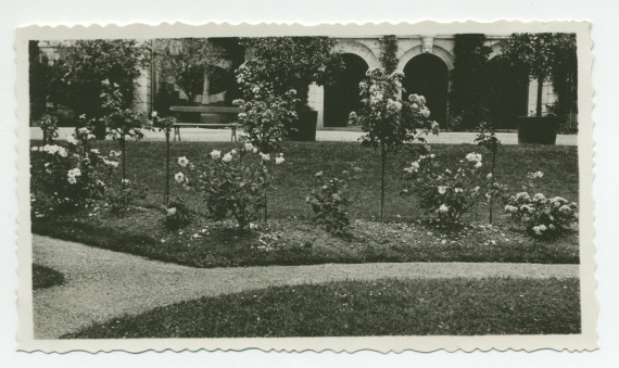 Photographie de l'orangerie de la villa de Riond-Bosson, sise côté sud, avec la roseraie au premier plan – extraite d'un album de la famille Obuchowicz