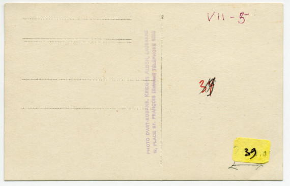 Carte postale représentant Paderewski prononçant un discours sur le parvis du Musée Jenisch à Vevey à l'occasion du transfert de la dépouille mortelle de Henryk Sienkiewicz en Pologne le 20 octobre 1924 – éditée par Krieg-In Albon à Lausanne