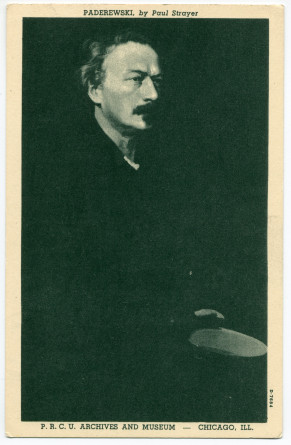 Carte postale de Paderewski – illustration de Paul Strayer – éditée par le Polish Roman Catholic Union Archives and Museum de Chicago
