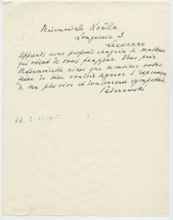 Brouillons de télégrammes adressés par Paderewski, entre août et novembre 1935 (11-15)