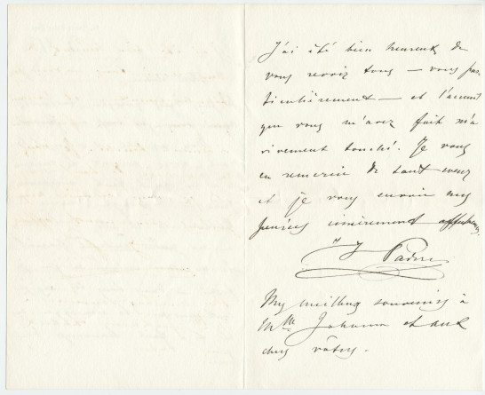 Lettre (avec enveloppe) adressée par Paderewski à Irène Löwenberg, à Vienne, de Paris, 94 avenue Victor-Hugo, le 15 juillet 1892