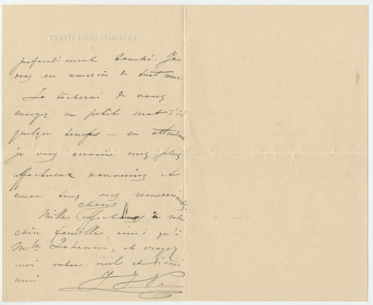 Lettre (avec enveloppe) adressée par Paderewski à Irène Löwenberg, à Vienne, de Londres le 15 décembre (?) 1892