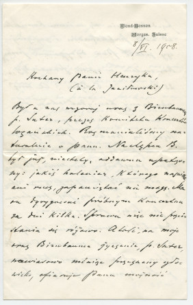 Lettre adressée par Paderewski à Henryk Opienski, de Riond-Bosson le 29 juin 1913