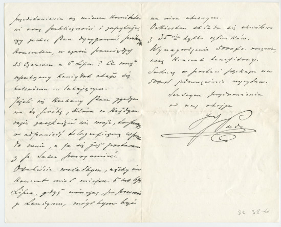 Lettre adressée par Paderewski à Henryk Opienski, de Riond-Bosson le 29 juin 1913