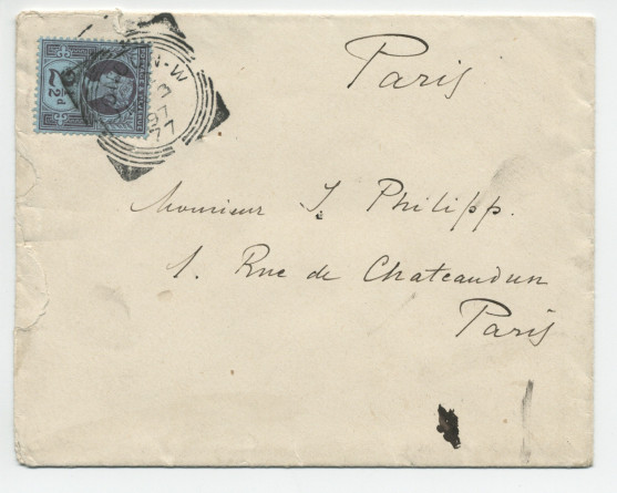 Lettre (avec enveloppe) adressée par Paderewski à Isidore Philipp, à Paris, de Londres le 28 février 1897