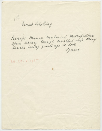 Brouillon du télégramme adressé par Paderewski à Ernest Schelling, le 25 octobre 1935