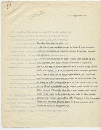 Copie de la lettre adressée par Paderewski à «mon cher Président [du Conseil national] et Ami» Henry Vallotton, le 11 septembre 1940 (pages 1-5)
