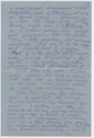 Lettre (avec enveloppe) adressée par Laurence [Alma-Tadema], 14 Hans Crescent à Londres, à Paderewski, à Riond-Bosson, le 6 septembre 1934