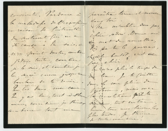 Lettre (avec enveloppe) adressée par la princesse Rachel Bibesco Bassaraba, princesse de Brancovan, à Paderewski, Maison Erard, 13 rue du Mail à Paris, de Paris (timbre de l'av. de Friedland) le 13 mars 1889