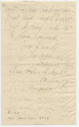 Lettre adressée (en anglais) par Miss Helen M. Coyle à Paderewski, sans lieu ni date (lisibles)