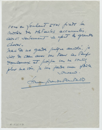 Lettre adressée par Simone Giron-de Pourtalès à Paderewski, de «La Terrasse» à Genthod (Genève) le 17 octobre 1939