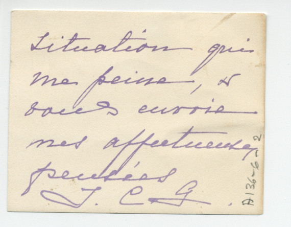 Lettre (avec enveloppe et carte d'accompagnement d'Antoinette Giron) adressée par Simone Giron-de Pourtalès à Paderewski, à Morges, de «La Terrasse» à Genthod (Genève) le 11 novembre 1939