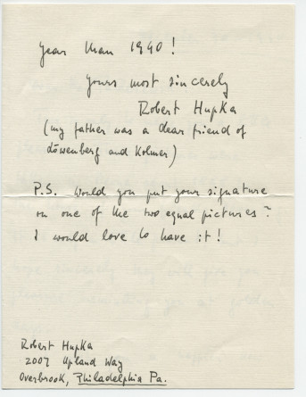 Lettre (avec enveloppe) adressée par Robert Hupka à Paderewski, de Philadelphie le 30 décembre 1940