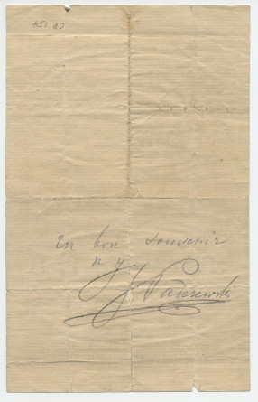 Programme dédicacé du récital donné par Paderewski le 14 février 1910 au Théâtre de Lausanne au profit de l'Œuvre du Foyer