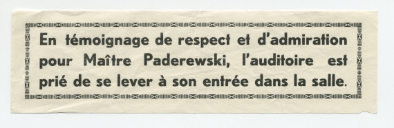 Programme, billets d'entrée, avertissement et carton d'invitation de la Municipalité de Lausanne pour le concert donné par Paderewski le 27 novembre 1928 à la Cathédrale de Lausanne au profit de la construction d'une salle de concerts