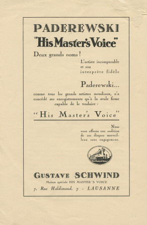 Libretto du récital Chopin donnée par Paderewski le 5 décembre 1928 à la Cathédrale de Lausanne au profit de la construction d'une salle de concerts à Lausanne (a-e)