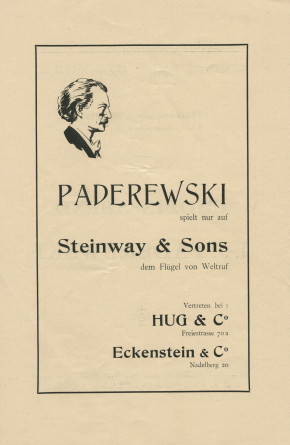 Libretto du «Chopin-Abend» [soirée Chopin] donné par Paderewski le 2 mai 1929 dans la Grosser Musiksaal du Stadt-Casino de Bâle