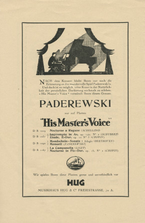 Libretto du «Chopin-Abend» [soirée Chopin] donné par Paderewski le 2 mai 1929 dans la Grosser Musiksaal du Stadt-Casino de Bâle