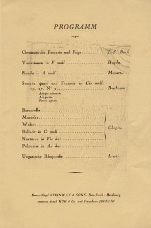Programme du récital donné par Paderewski le 17 mars 1937 au Grosser Saal de la Tonhalle de Zurich