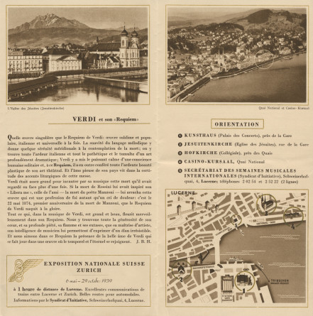 Programme (général) du récital donné par Paderewski le 5 août 1939 au Kunsthaus de Lucerne dans le cadre des [2e] Semaines musicales internationales