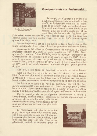 Libretto de l'hommage organisé par Radio-Lausanne le 7 novembre 1940 au Théâtre municipal pour célébrer le 80e anniversaire de Paderewski (a-e)