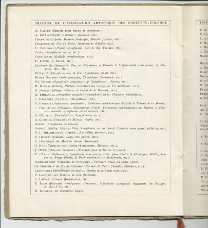 Libretto du concert organisé le 9 juin 1923 au Théâtre du Châtelet à Paris par l'Association des Concerts-Colonne au bénéfice du Monument Edouard Colonne avec le concours de Paderewski dans le Concerto «L'Empereur» de Beethoven (l-r)