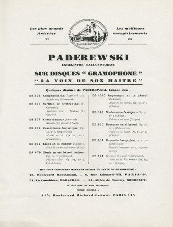 Libretto des trois récitals de gala donnés par Paderewski les 12, 16 et 23 juin 1928 au Théâtre des Champs-Elysées à Paris (a-e)