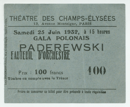 Libretto du Festival de musique polonaise organisé les 25, 27 et 28 juin 1932 au Théâtre des Champs-Elysées à Paris au profit de la Fondation Foch à l'occasion du centenaire de l'arrivée de Chopin en France (h-n)