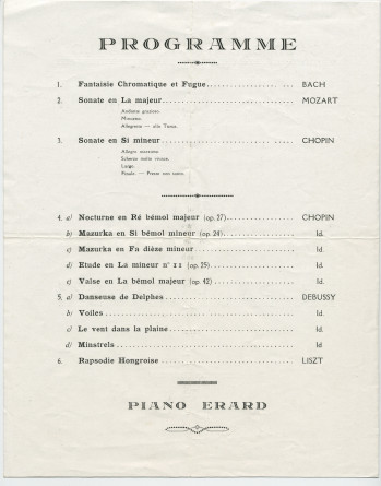 Programme du récital de gala donné par Paderewski le 18 décembre 1932 au Casino de Monte-Carlo