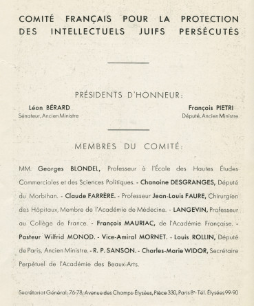 Libretto du récital donné par Paderewski le 28 juin 1933 au Théâtre des Champs-Elysées à Paris au profit du Comité français pour la protection des intellectuels juifs persécutés, avec allocution du R[abbin] P. Sanson – Avec billet d'entrée