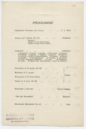 Programme d'un récital donné par Paderewski à Londres (?)