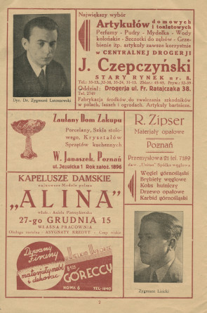 Programme du concert donné par l'Orchestre symphonique de Poznan le 28 décembre 1935 au Teatr Wielki [Grand Théâtre] de Poznan, sous la direction de Zygmunt Latoszewski (a-e)