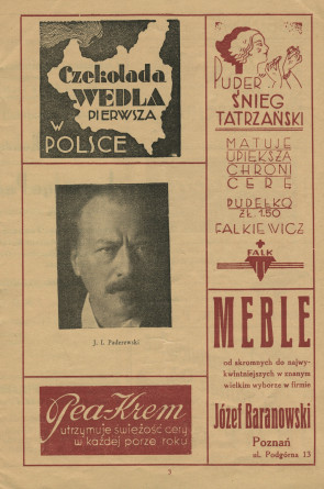 Programme du concert donné par l'Orchestre symphonique de Poznan le 28 décembre 1935 au Teatr Wielki [Grand Théâtre] de Poznan, sous la direction de Zygmunt Latoszewski (a-e)