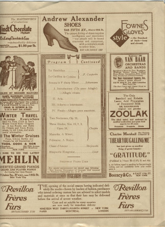 Programme du récital donné par Paderewski au Carnegie Hall de New York le 29 novembre 1913