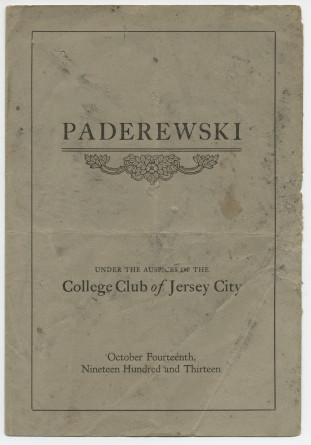 Programme du récital donné par Paderewski le 14 octobre 1913 au College Club de Jersey City (New Jersey)