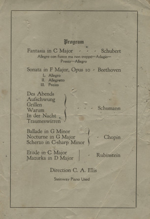 Programme du récital donné par Paderewski le 14 octobre 1913 au College Club de Jersey City (New Jersey)