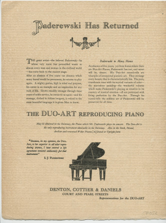 Programme du récital donné par Paderewski le 3 janvier 1923 à l'Elmwood Music Hall de Buffalo (NY)