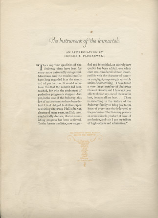 Libretto du récital donné «On the Steinway Piano, the Instrument of the Immortals» par Paderewski le 8 mars 1923 à l'Exposition Auditorium de San Francisco (Californie) (a-i)
