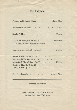 Programme du récital donné par Paderewski le 18 février 1924 au Convention Hall de Tulsa (Oklahoma)
