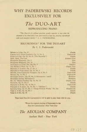 Libretto (en deux parties) du récital Chopin donné par Paderewski le 21 mars 1926 à l'Exposition Auditorium de San Francisco (Californie) (h-j)
