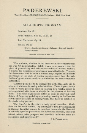 Libretto du récital Chopin donné par Paderewski le 12 avril 1926 au State Theatre de Sacramento (Californie)