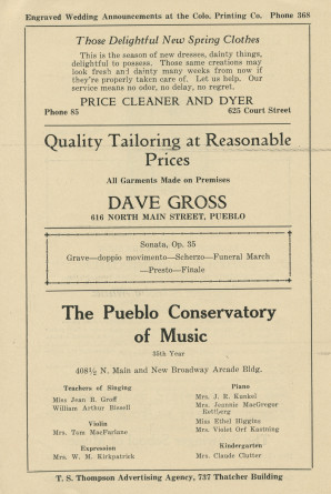 Libretto du récital Chopin donné par Paderewski le 17 avril 1926 au City Auditorium de Pueblo (Colorado)