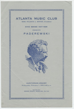 Programme du récital donné par Paderewski le 1er février 1928 à l'Auditorium-Armory d'Atlanta (Géorgie)