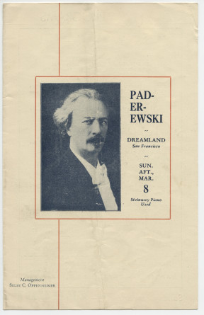 Programme du récital donné par Paderewski le 8 mars 1931 au Dreamland Auditorium de San Francisco (Californie)