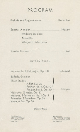 Programme du récital donné par Paderewski le 29 avril 1928 au Dreamland Auditorium de San Francisco (Californie)
